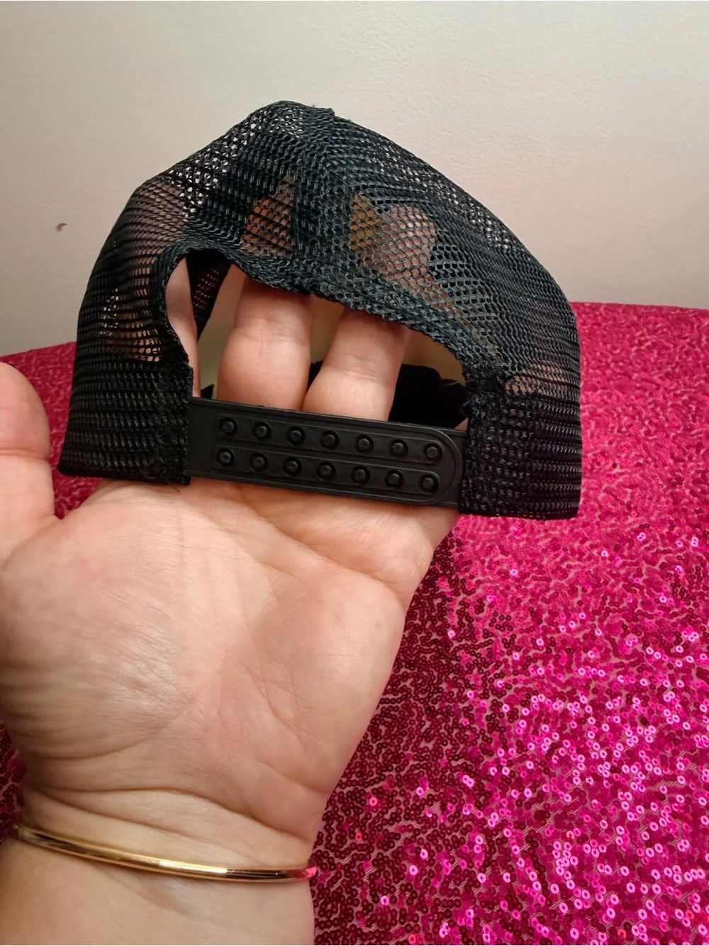 Put It On My Husband's Tab Pink & Black Trucker Hat